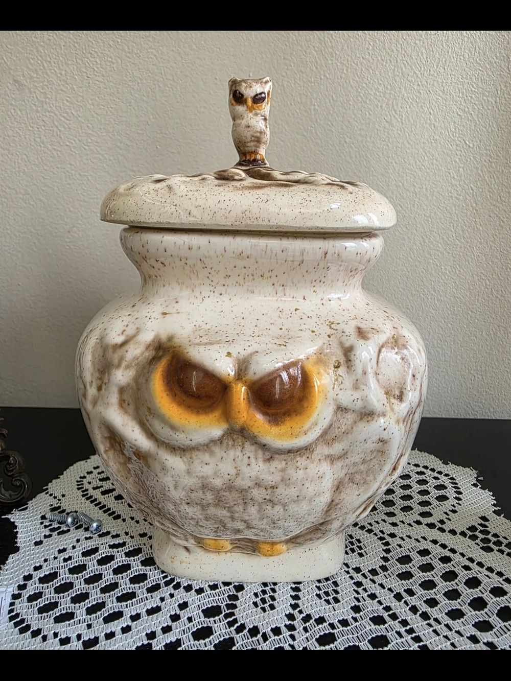Vintage Angry Owl Canister With Lid